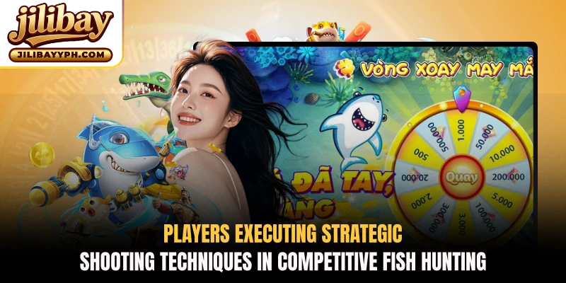 Players executing strategic shooting techniques in competitive fish hunting